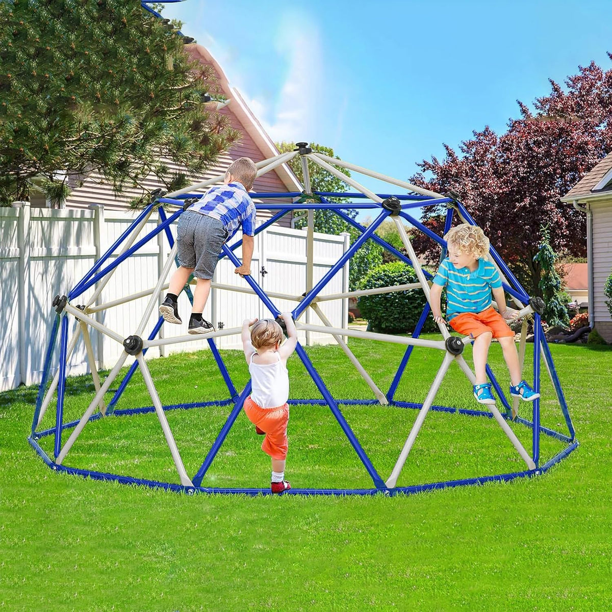 Climbing Dome for Kids - 10FT Geometric Jungle Gym Climber Supports 800lbs, Rust & UV Resistant with Bonus Hammock Fun