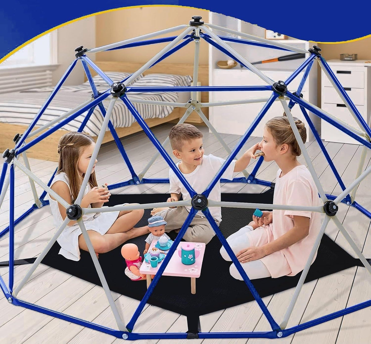 Climbing Dome for Kids - 10FT Geometric Jungle Gym Climber Supports 800lbs, Rust & UV Resistant with Bonus Hammock Fun