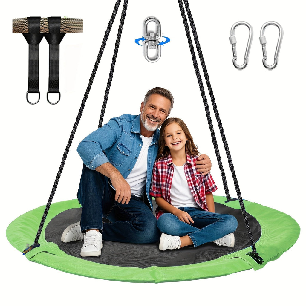 43-Inch Saucer Tree Swing for Kids – 360° Rotating Waterproof Nest Hammock Seat, Tree Straps and Swivel Included