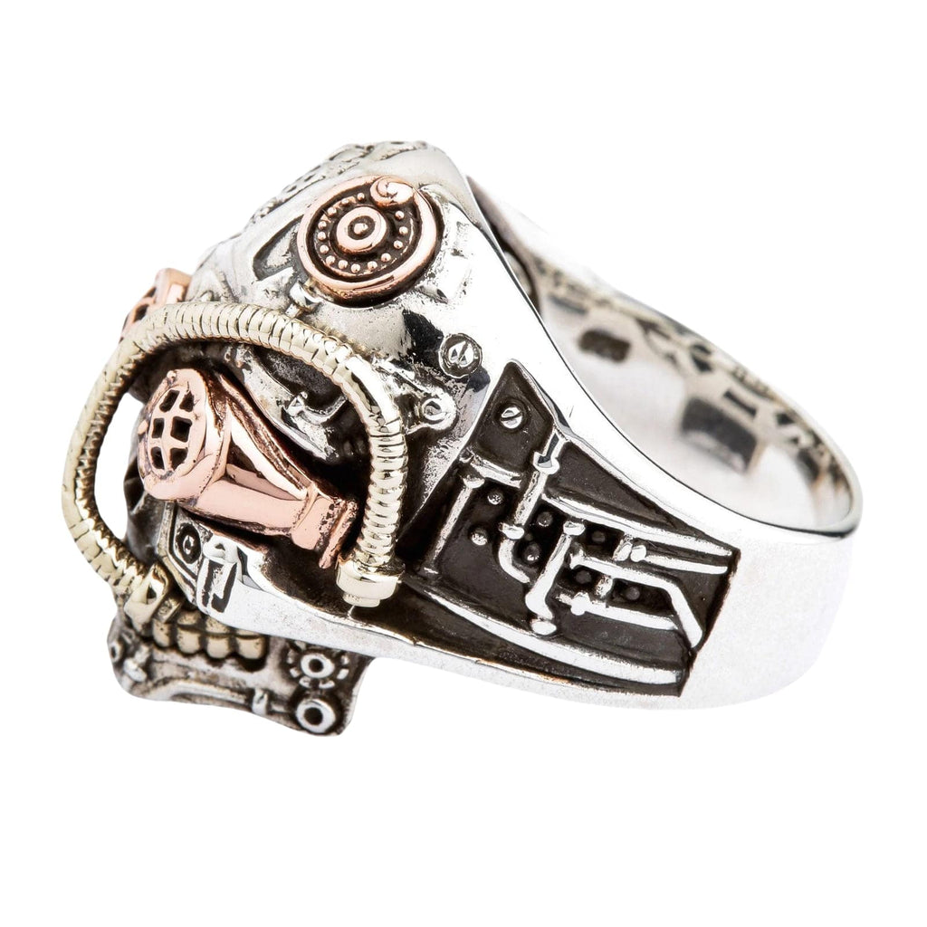 Steampunk Skull Ring — Tri-Metal Sterling Silver with Copper & Brass