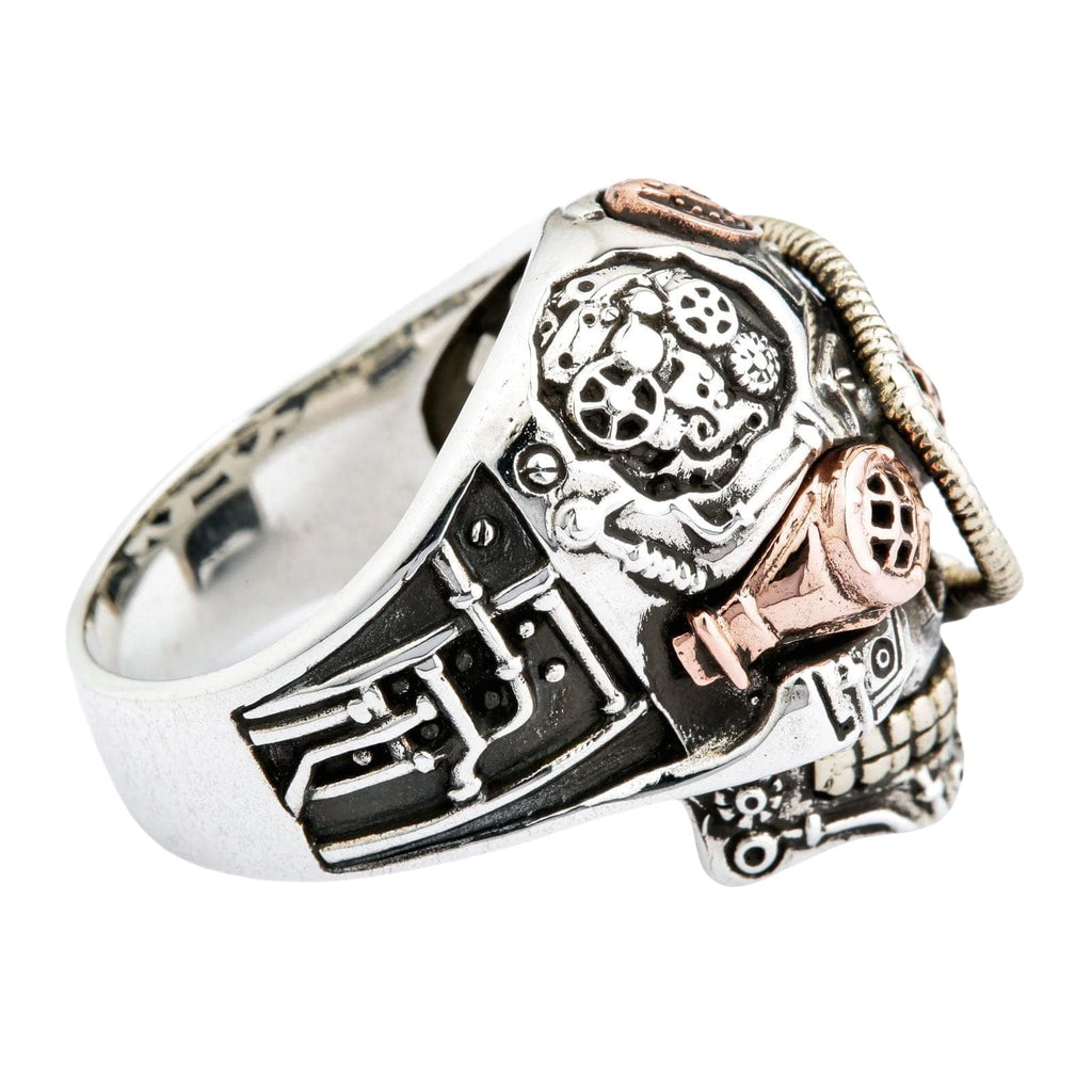 Steampunk Skull Ring — Tri-Metal Sterling Silver with Copper & Brass