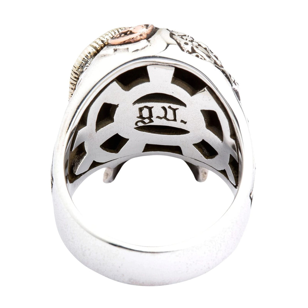 Steampunk Skull Ring — Tri-Metal Sterling Silver with Copper & Brass