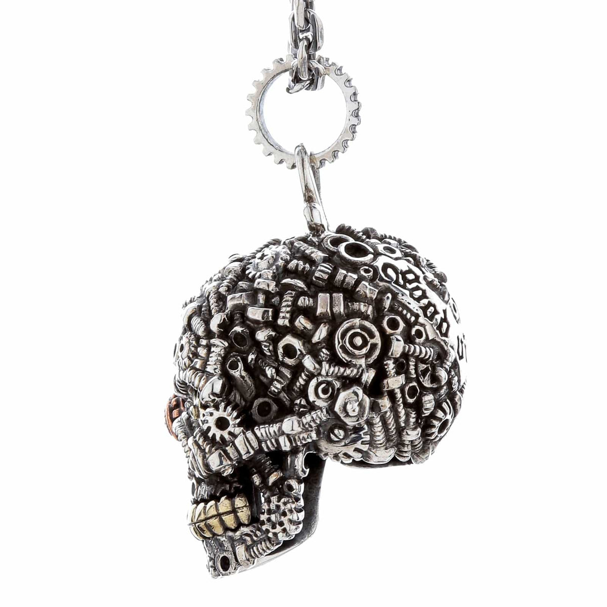 Steampunk Skull Pendant — .925 Sterling Silver with Copper & Brass