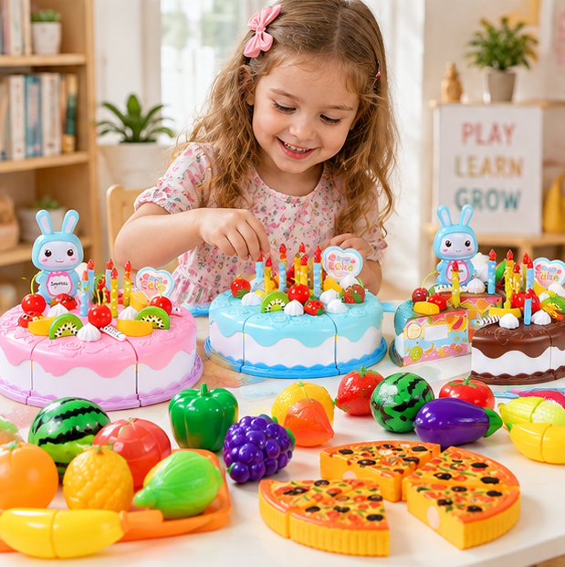 Kids Pretend Kitchen Food Set – Simulated Cutting Play Food Toys for Object Recognition, Role Play, Early Learning and Birthday Gifts
