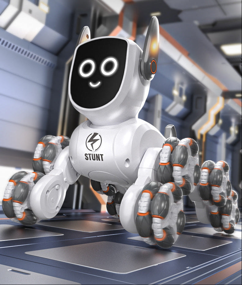 Smart Robot Dog Toy – Voice and Gesture-Controlled Mechanical Pet with Multiwheel Stunts for Interactive Kids Play and Creative Gifts