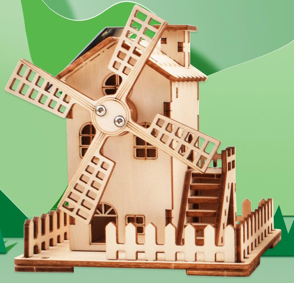Solar Windmill Puzzle STEM Kit – 3D DIY Physics Educational Toy with Solar Power Technology Experiment for Kids Learning