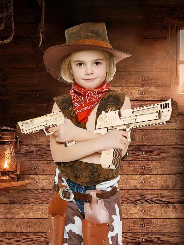 DIY Wooden Mechanical Gun Model Kit – 3D Shooting Style Assembly Puzzle Toy for Kids and Teens Creative STEM Gift