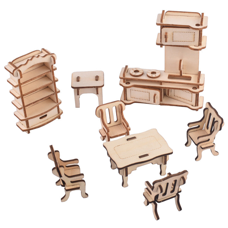 Miniature Villa Dollhouse 3D Puzzle – DIY Wooden Doll House Model with Furniture for Kids Pretend Play