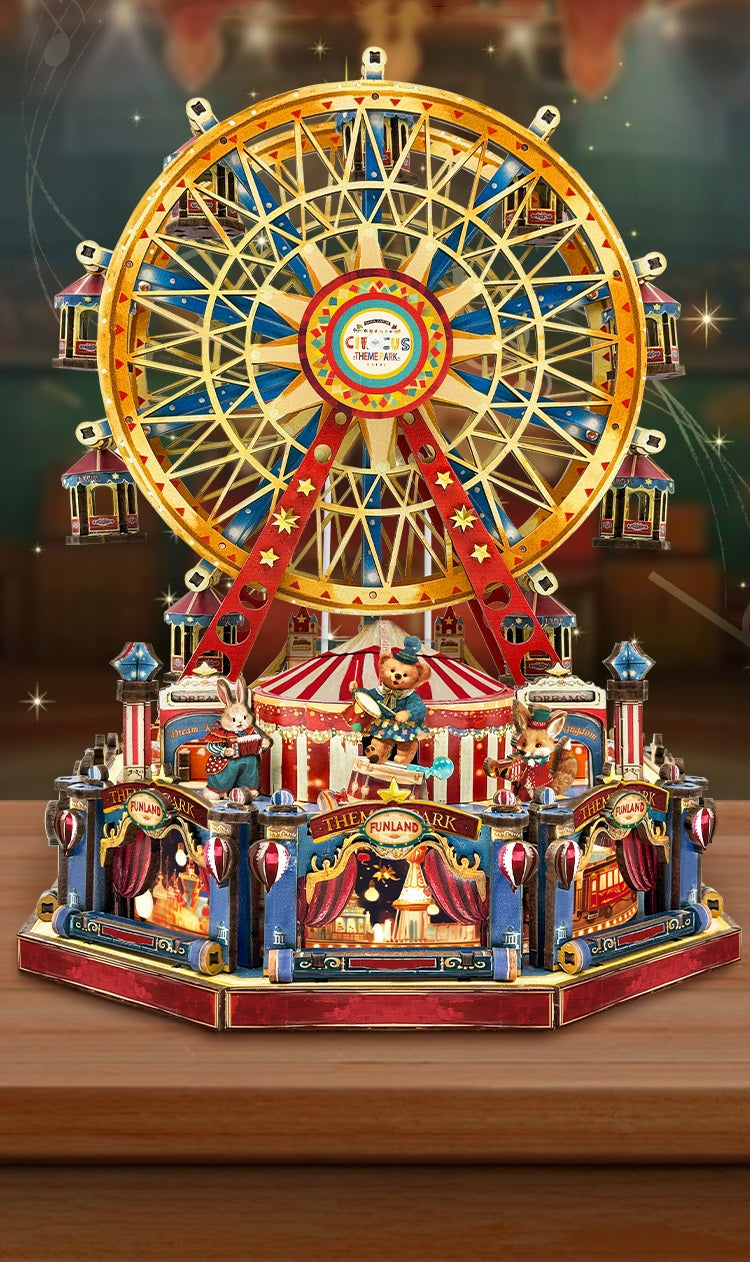 DIY Wooden Ferris Wheel Music Box - 3D Miniature Assembly Kit with Moving Parts, Creative Home Decoration Gift for Friends Birthday and Craft Lovers