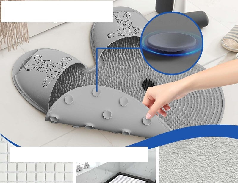 Rabbit Shape Silicone Foot Massage Mat – Wall Mounted Non-Slip Shower Foot Massager with Suction Cups for Deep Cleansing Relaxation