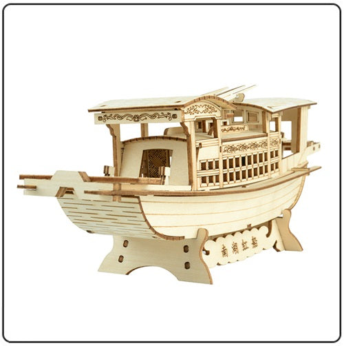 DIY South Lake Red Boat Wooden Puzzle – 3D Handmade Assembly Model Educational Toy Gift for Kids and Home Ornament Display