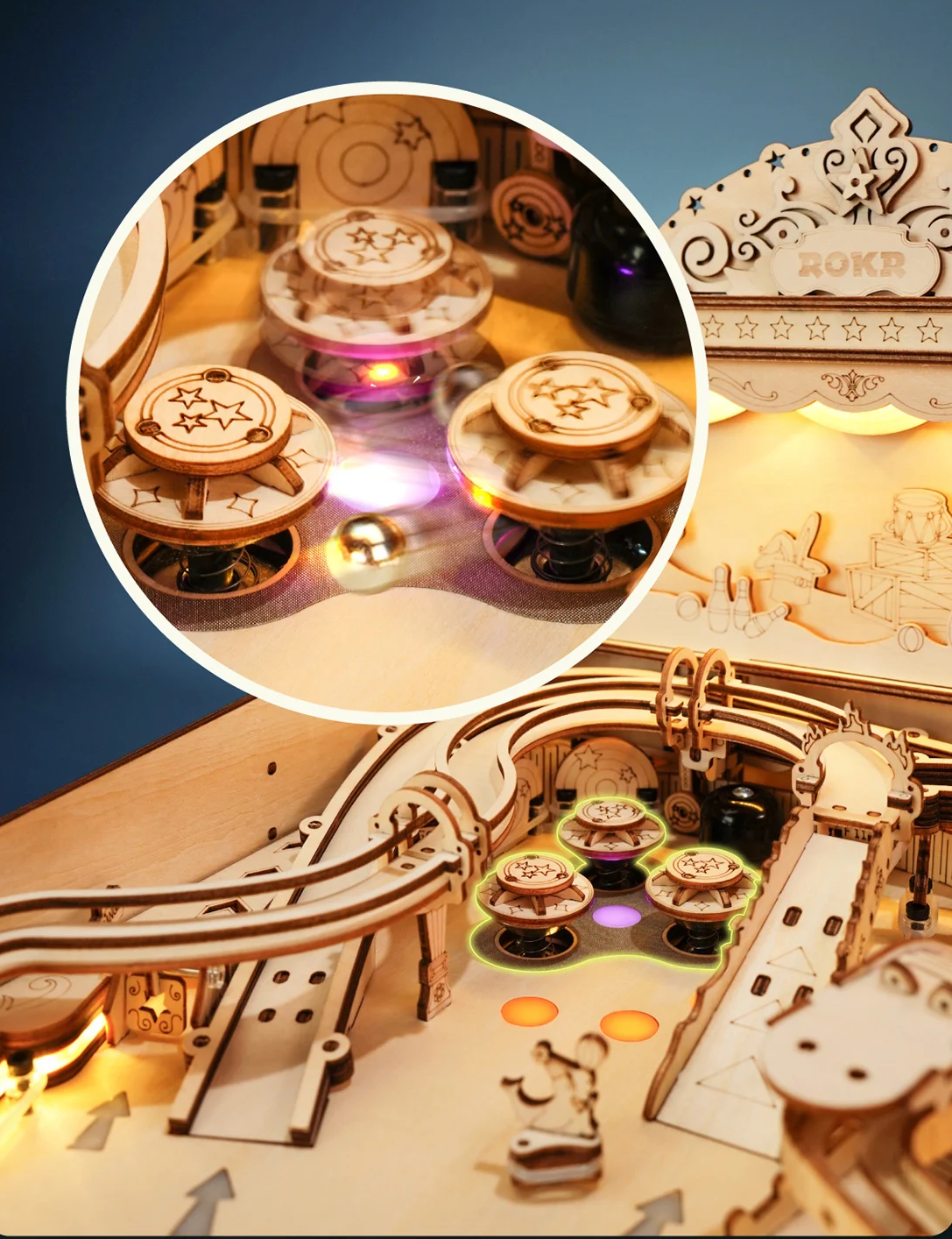 Vintage Style Wooden Pinball Machine – 3D DIY Puzzle Game for Kids, Adults and Family Party Entertainment