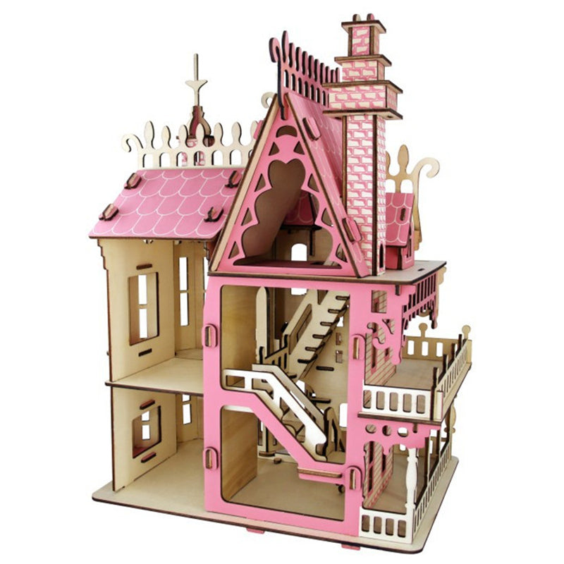 Miniature Villa Dollhouse 3D Puzzle – DIY Wooden Doll House Model with Furniture for Kids Pretend Play