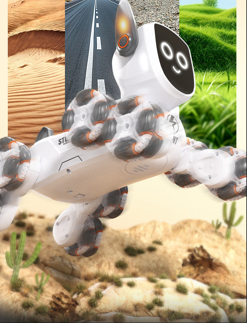 Smart Robot Dog Toy – Voice and Gesture-Controlled Mechanical Pet with Multiwheel Stunts for Interactive Kids Play and Creative Gifts