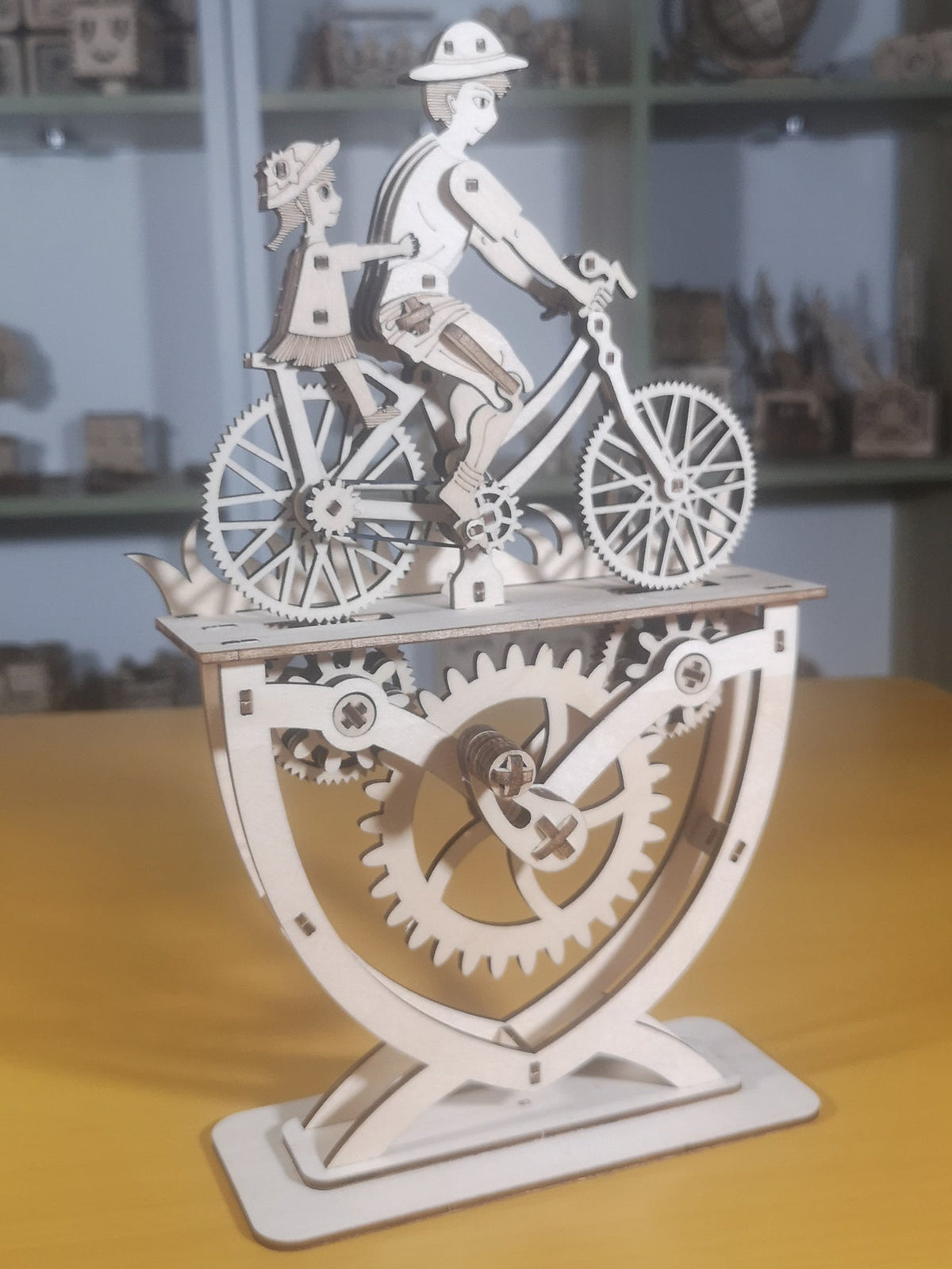 Father and Son Bicycle 3D Wooden Puzzle – Handmade DIY Assembly Model for Creative Desk Decoration