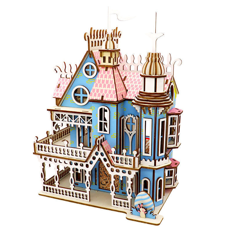 Miniature Villa Dollhouse 3D Puzzle – DIY Wooden Doll House Model with Furniture for Kids Pretend Play