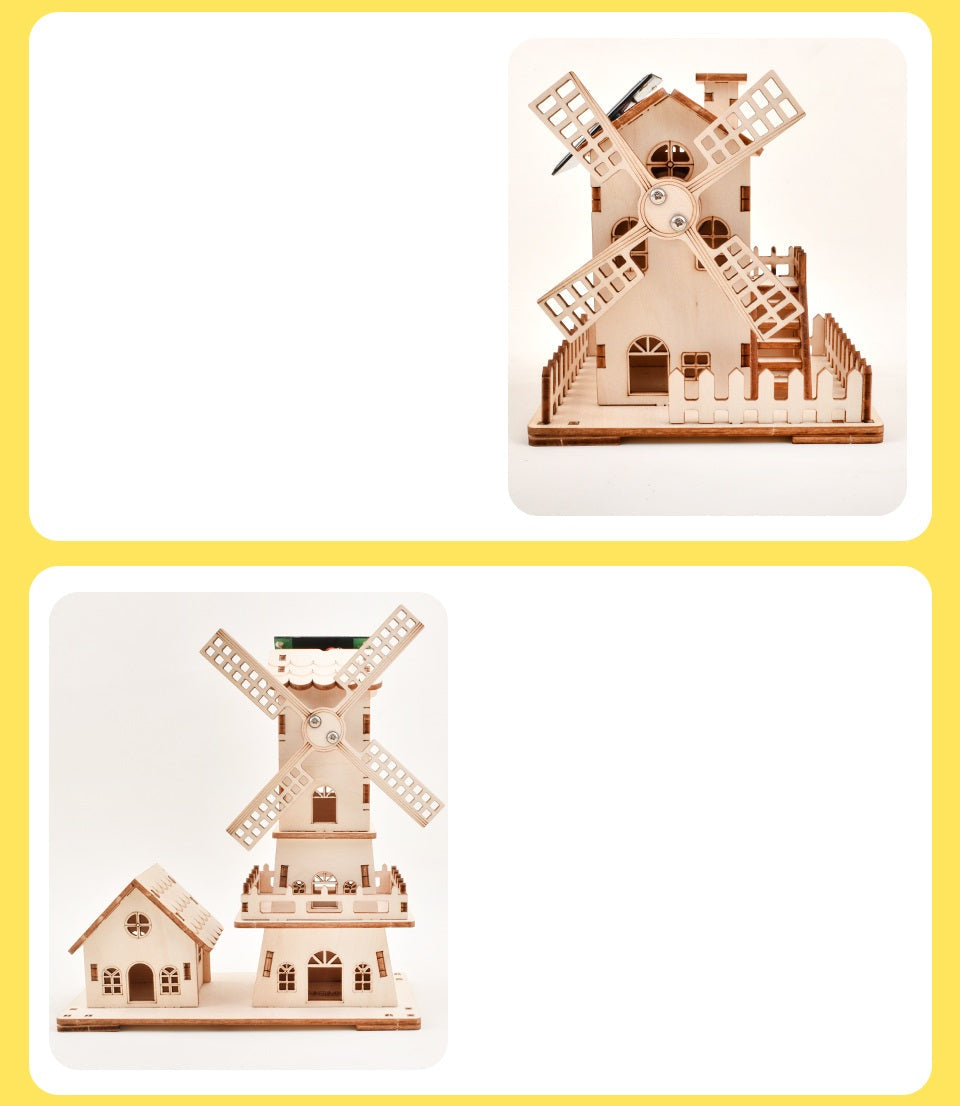 Solar Windmill Puzzle STEM Kit – 3D DIY Physics Educational Toy with Solar Power Technology Experiment for Kids Learning