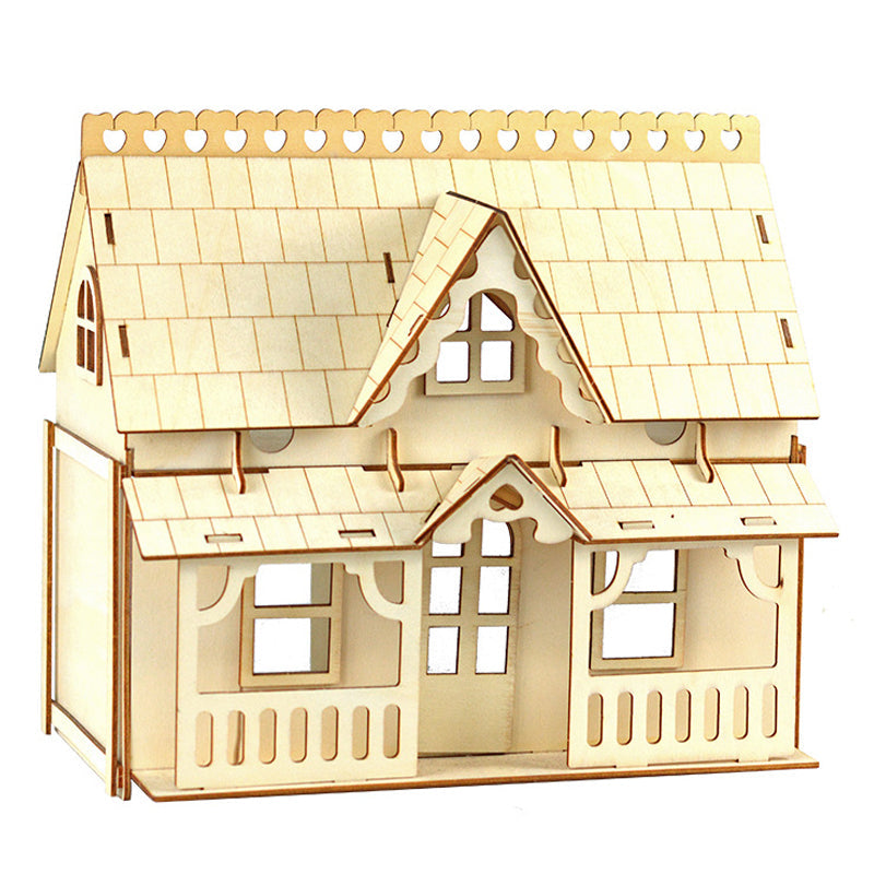 Miniature Villa Dollhouse 3D Puzzle – DIY Wooden Doll House Model with Furniture for Kids Pretend Play