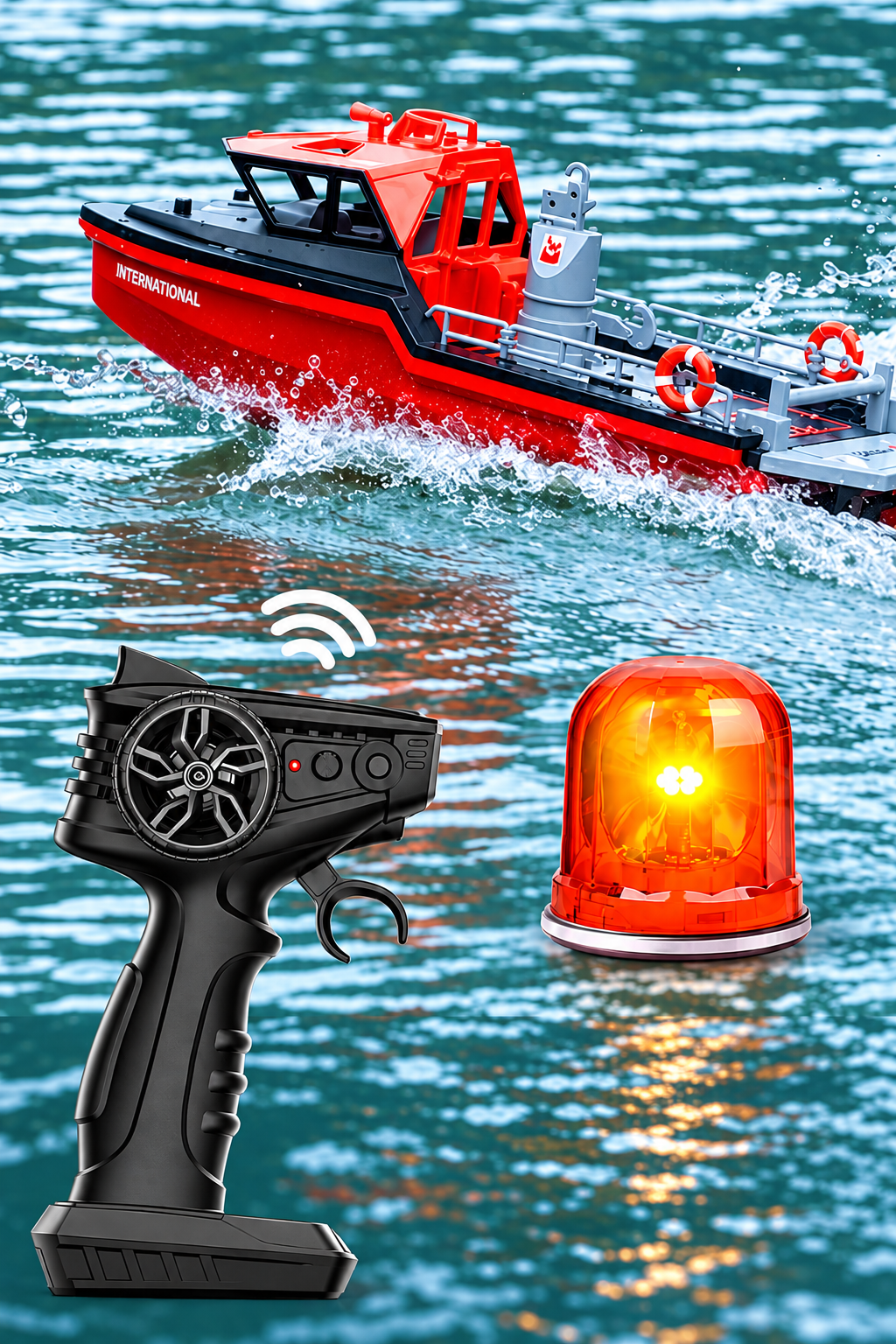 Brushless RC Rescue Boat – High-Speed Turbojet Waterproof Speedboat Simulation Model for Remote Control Racing, Water Adventures and Hobby Enthusiasts