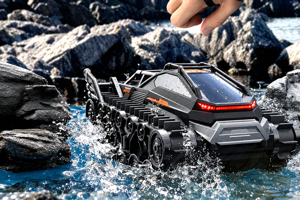 Amphibious RC Tank Truck – 2.4G  Waterproof Tracked All-Terrain Climbing Car for Kids, Off-Road Adventures, Outdoor Play and Exciting Gifts