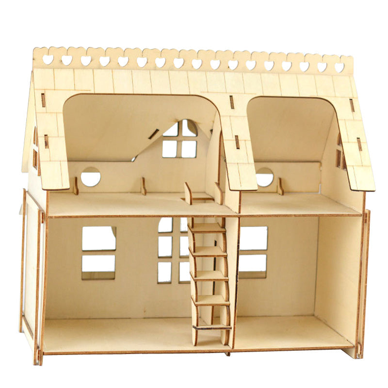 Miniature Villa Dollhouse 3D Puzzle – DIY Wooden Doll House Model with Furniture for Kids Pretend Play