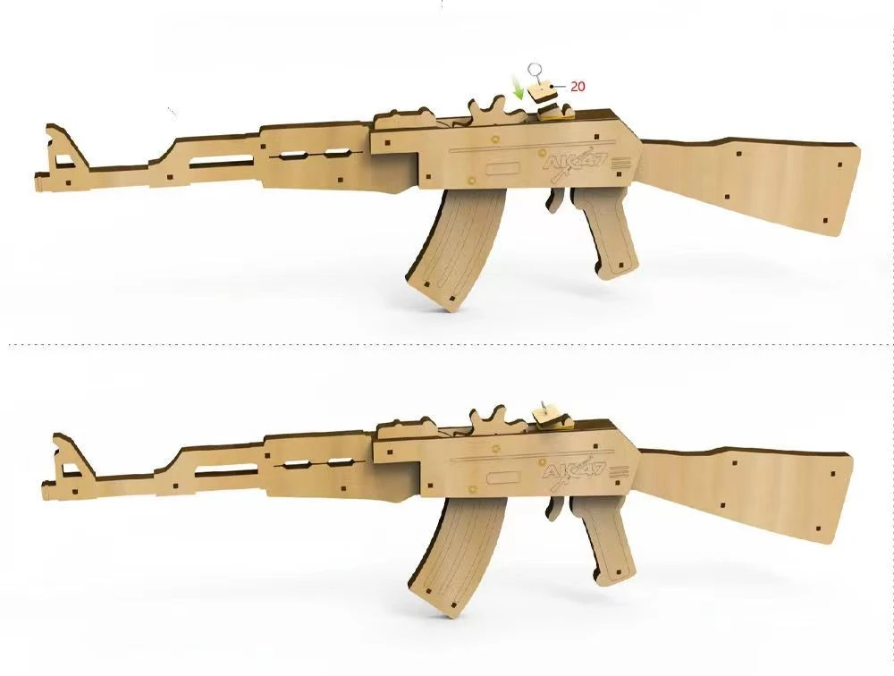 DIY Wooden Mechanical Gun Model Kit – 3D Shooting Style Assembly Puzzle Toy for Kids and Teens Creative STEM Gift