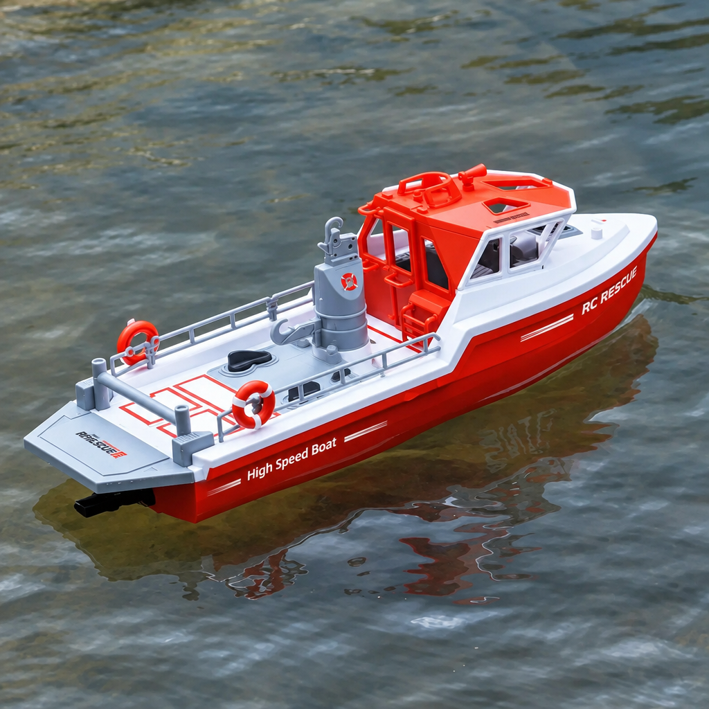 Brushless RC Rescue Boat – High-Speed Turbojet Waterproof Speedboat Simulation Model for Remote Control Racing, Water Adventures and Hobby Enthusiasts