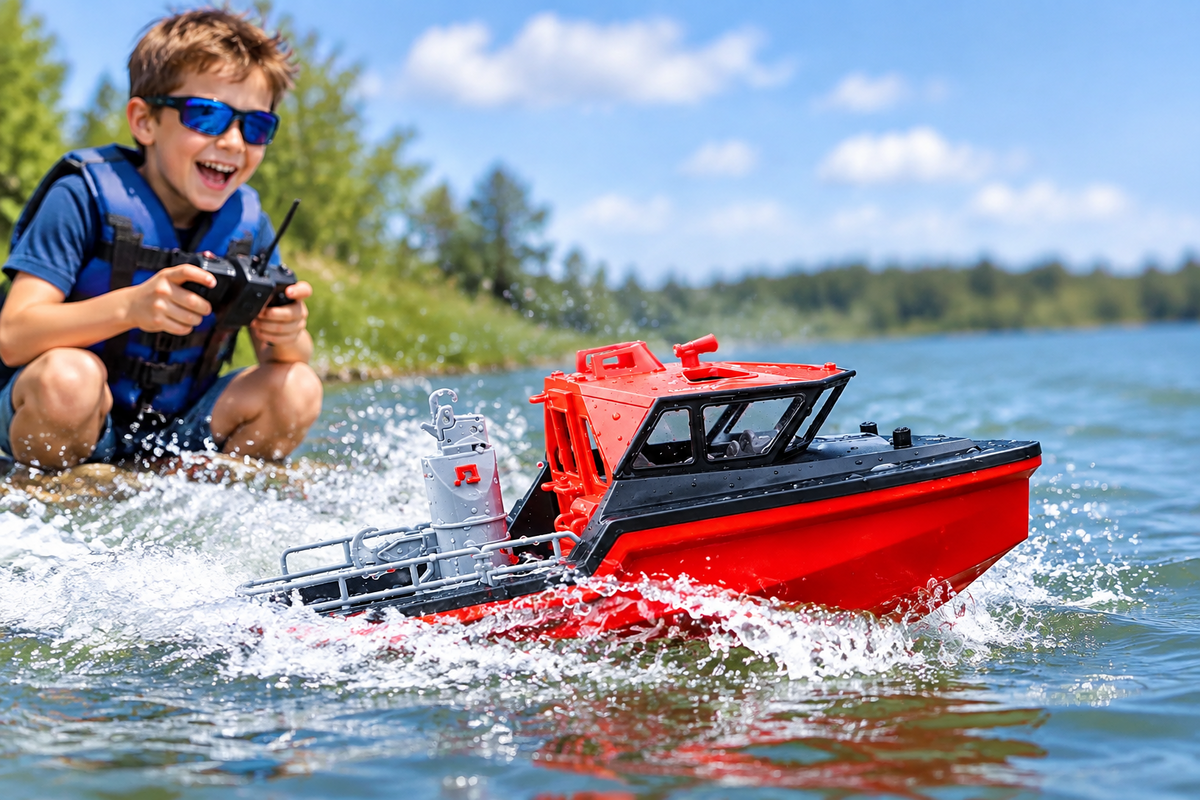 Brushless RC Rescue Boat – High-Speed Turbojet Waterproof Speedboat Simulation Model for Remote Control Racing, Water Adventures and Hobby Enthusiasts