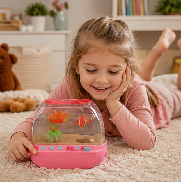 Interactive Music Fish Tank Toy - Cartoon Aquarium Playset with Lights and Sound for Kids Educational Entertainment and Fun