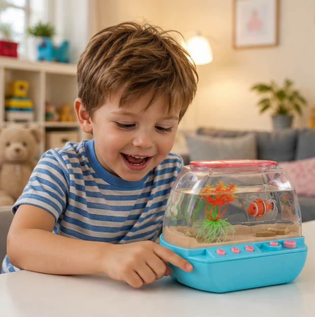 Interactive Music Fish Tank Toy - Cartoon Aquarium Playset with Lights and Sound for Kids Educational Entertainment and Fun