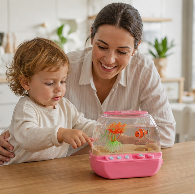 Interactive Music Fish Tank Toy - Cartoon Aquarium Playset with Lights and Sound for Kids Educational Entertainment and Fun