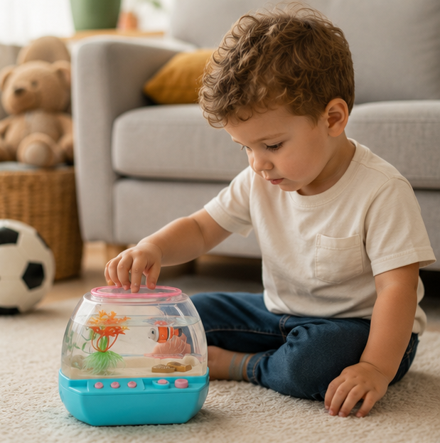 Interactive Music Fish Tank Toy - Cartoon Aquarium Playset with Lights and Sound for Kids Educational Entertainment and Fun