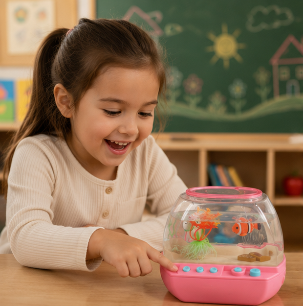 Interactive Music Fish Tank Toy - Cartoon Aquarium Playset with Lights and Sound for Kids Educational Entertainment and Fun