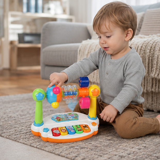 Kids Musical Piano Keyboard - Light and Sound Educational Toy for Toddlers Learning Rhythm, Music and Coordination