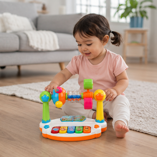Kids Musical Piano Keyboard - Light and Sound Educational Toy for Toddlers Learning Rhythm, Music and Coordination