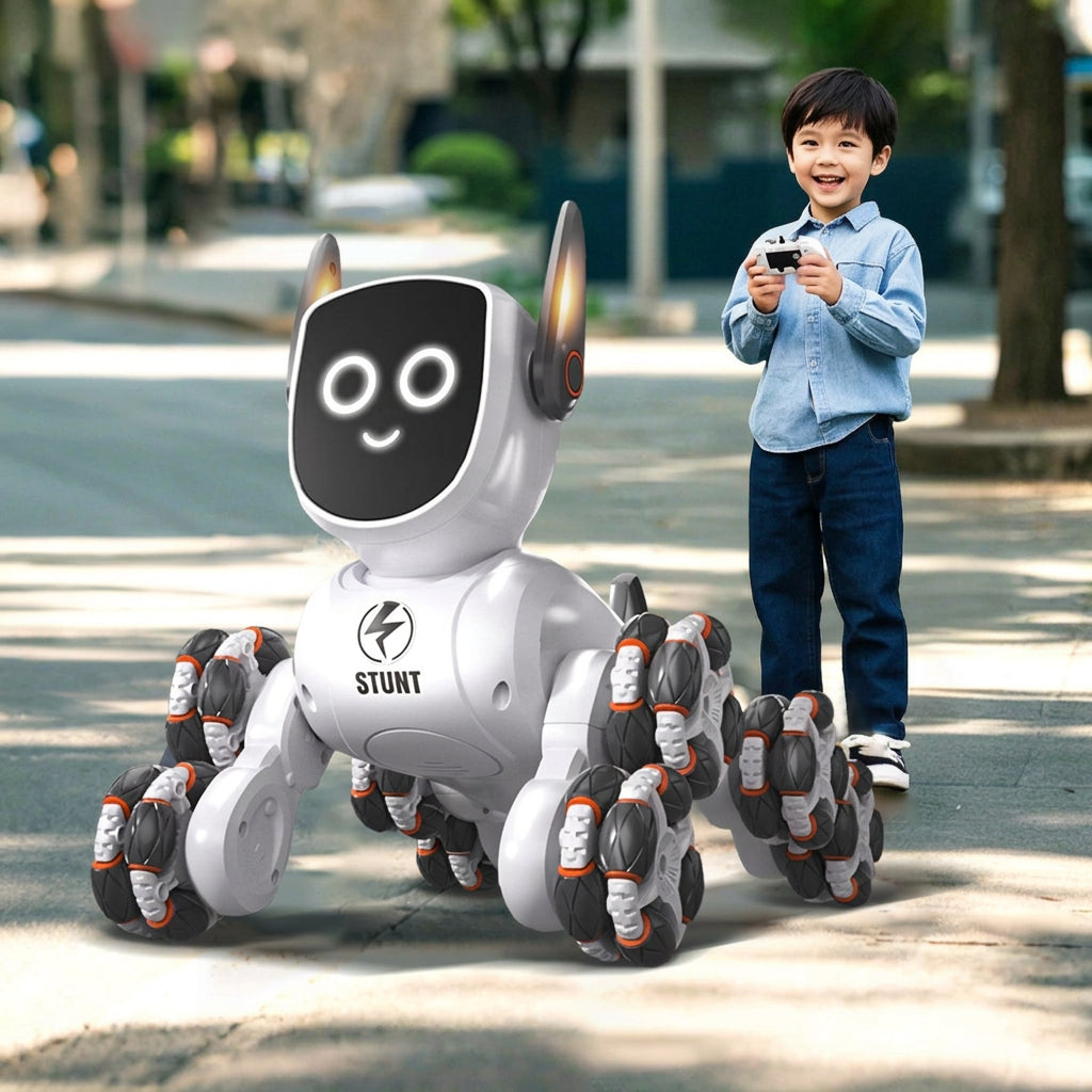 Smart Robot Dog Toy – Voice and Gesture-Controlled Mechanical Pet with Multiwheel Stunts for Interactive Kids Play and Creative Gifts