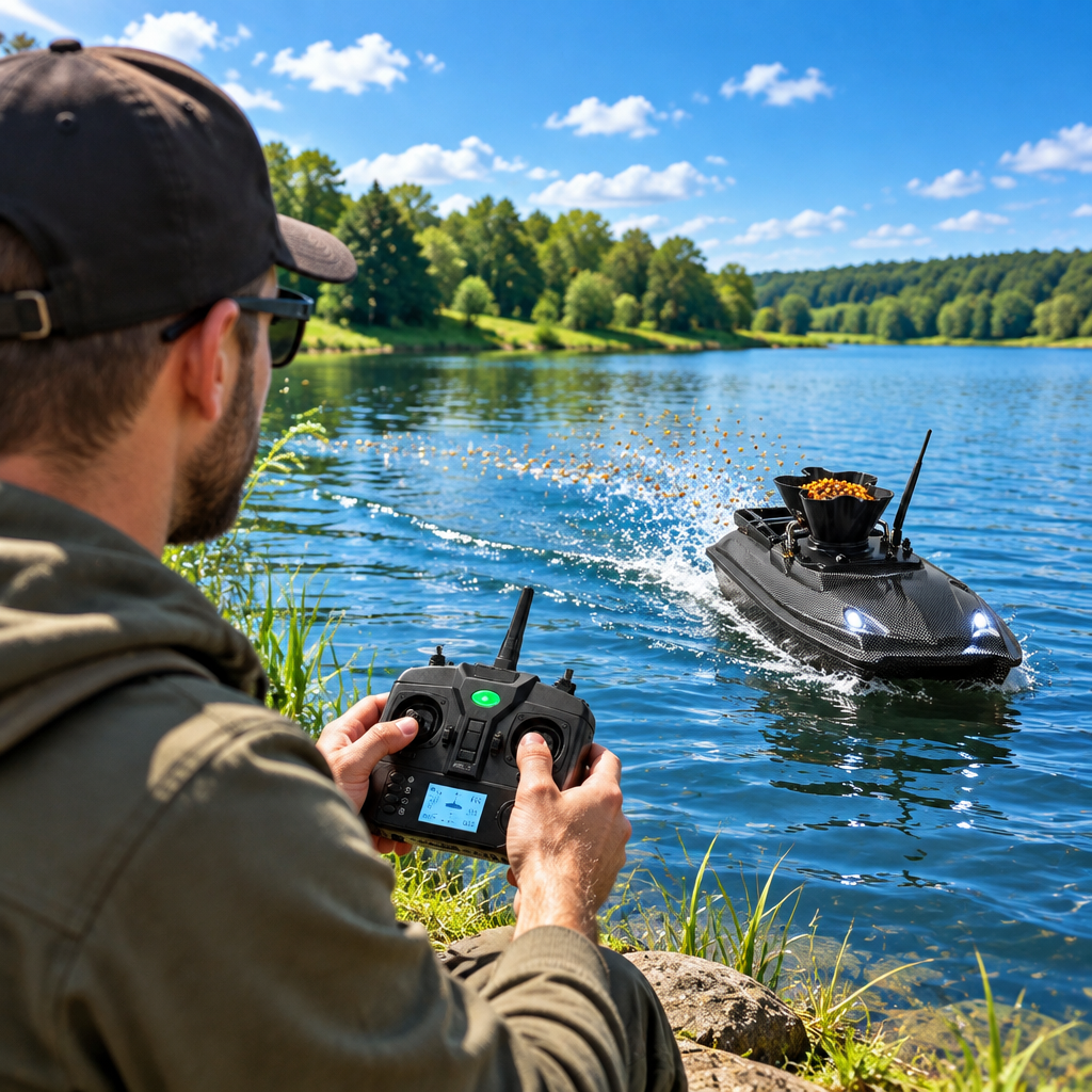 GPS RC Fishing Bait Boat – 360° Spreader with Dual Remote Controls, Saved Fishing Spots and One-Key Return for Convenient Bait Delivery