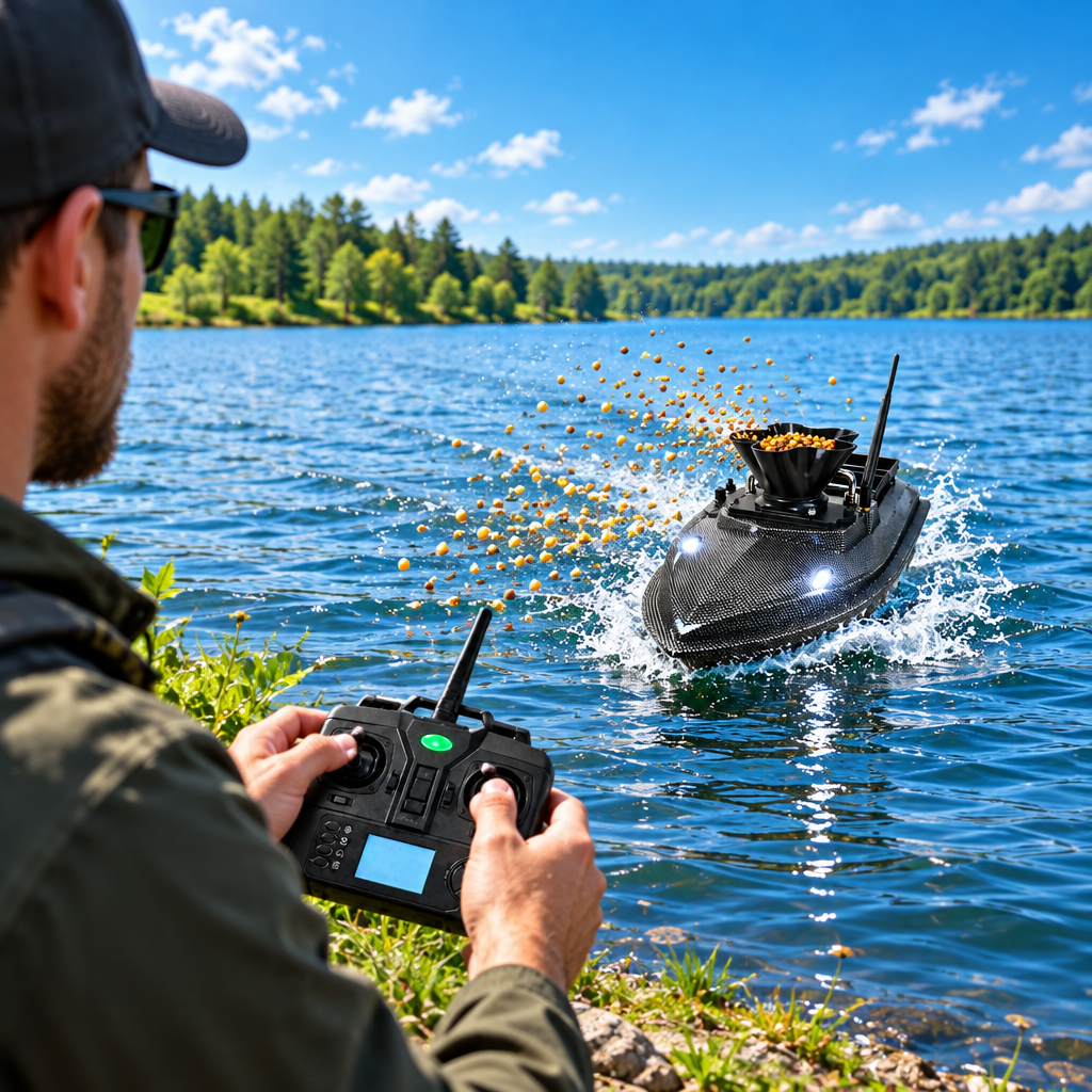 GPS RC Fishing Bait Boat – 360° Spreader with Dual Remote Controls, Saved Fishing Spots and One-Key Return for Convenient Bait Delivery