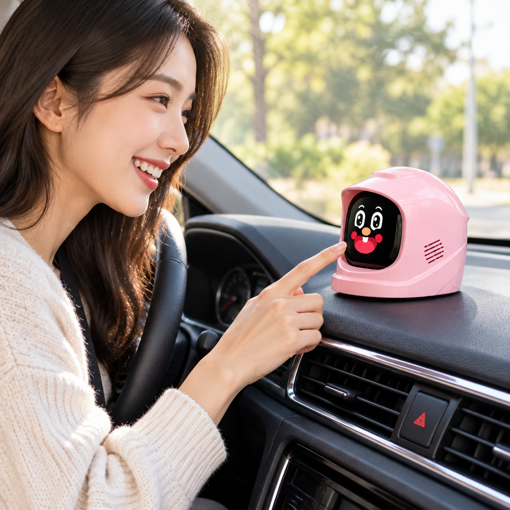 Interactive Car Dashboard Robot Pet – Smart Electronic Companion with Touchscreen, Sound Effects and Over 60 Expressions for Playful Drives