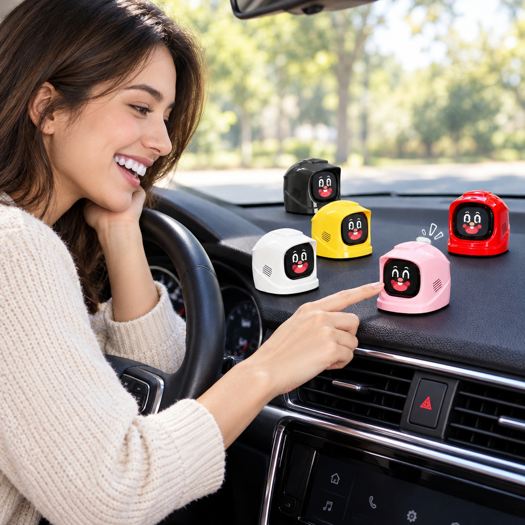 Interactive Car Dashboard Robot Pet – Smart Electronic Companion with Touchscreen, Sound Effects and Over 60 Expressions for Playful Drives