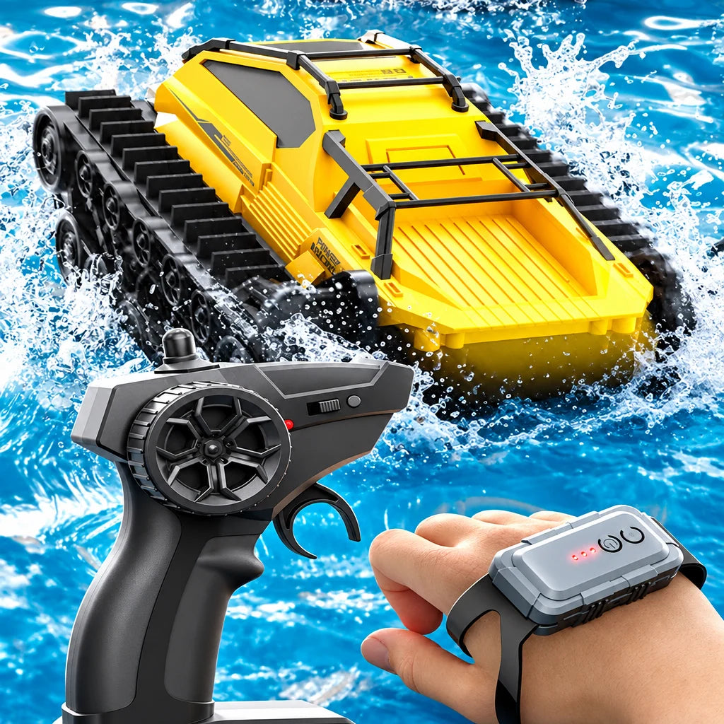 Amphibious RC Tank Truck – 2.4G  Waterproof Tracked All-Terrain Climbing Car for Kids, Off-Road Adventures, Outdoor Play and Exciting Gifts