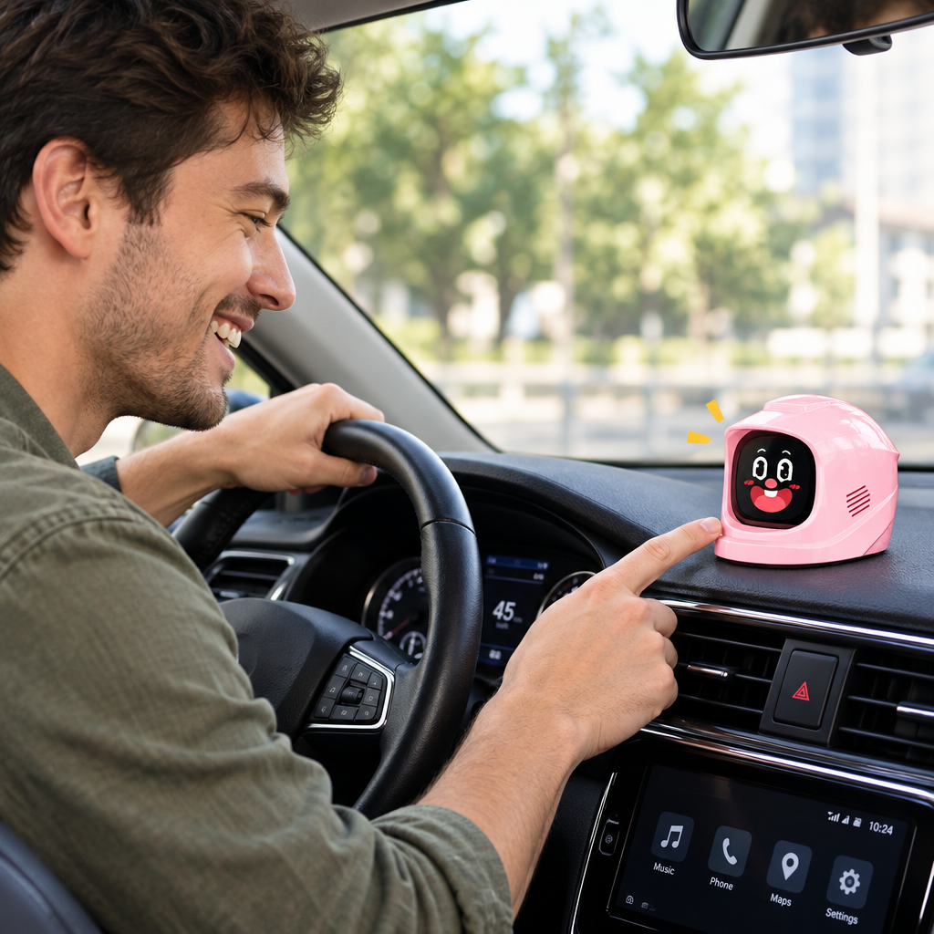Interactive Car Dashboard Robot Pet – Smart Electronic Companion with Touchscreen, Sound Effects and Over 60 Expressions for Playful Drives