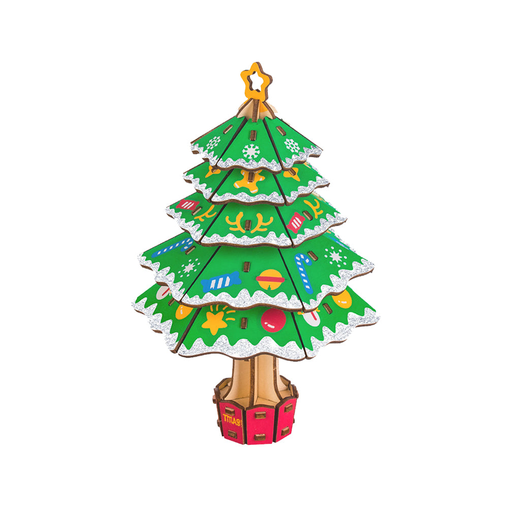 DIY 3D Christmas Tree Puzzle Toy – Educational Kids’ Holiday Gift with Smooth Edges, Bright Colors, Creative Learning Activity for Christmas Decorating Fun