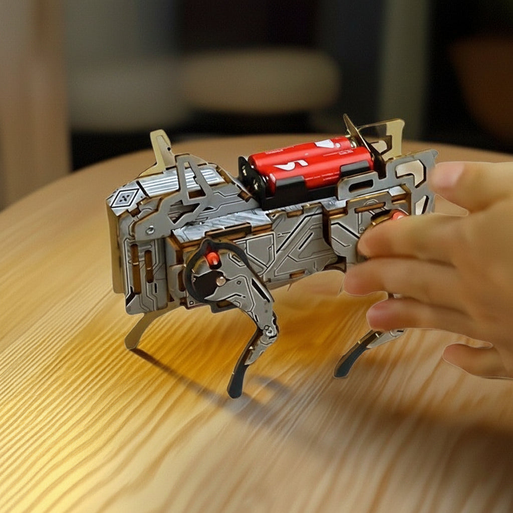 Mechanical Dog STEM Kit - DIY Wooden Robot Toy with Voice Control, Educational Building Project for Kids Learning Science