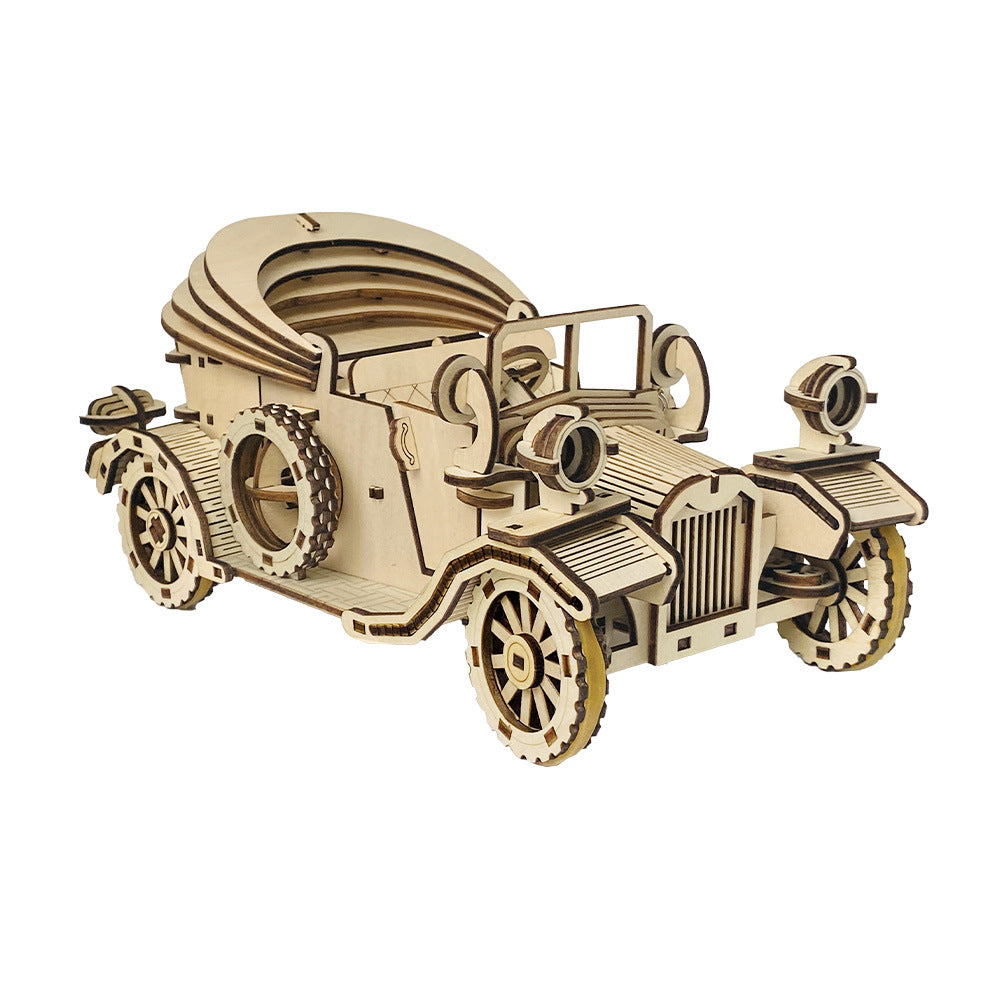 Retro Convertible Car 3D Wooden Puzzle – Handmade DIY Assembly Model Kit Educational Gift for Children