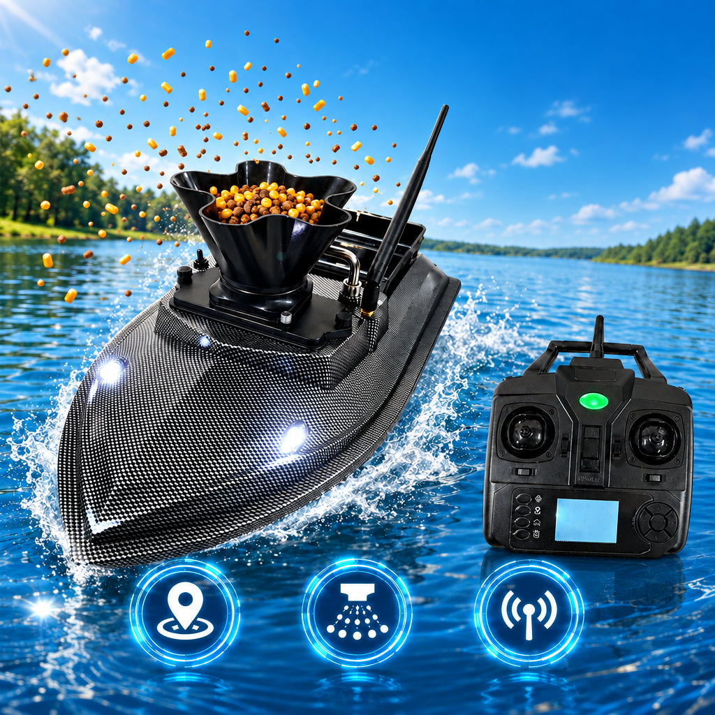 GPS RC Fishing Bait Boat – 360° Spreader with Dual Remote Controls, Saved Fishing Spots and One-Key Return for Convenient Bait Delivery