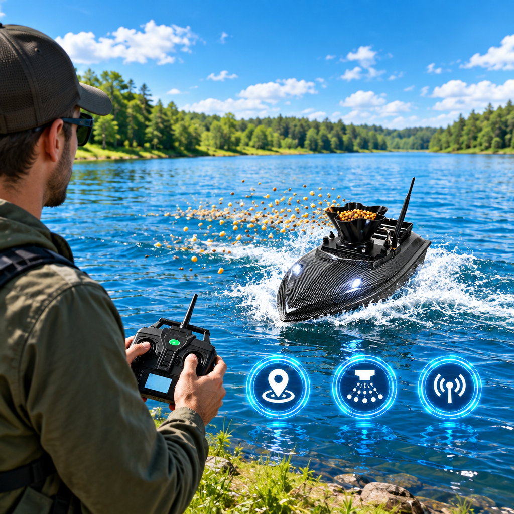 GPS RC Fishing Bait Boat – 360° Spreader with Dual Remote Controls, Saved Fishing Spots and One-Key Return for Convenient Bait Delivery