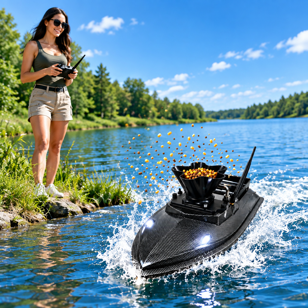 GPS RC Fishing Bait Boat – 360° Spreader with Dual Remote Controls, Saved Fishing Spots and One-Key Return for Convenient Bait Delivery