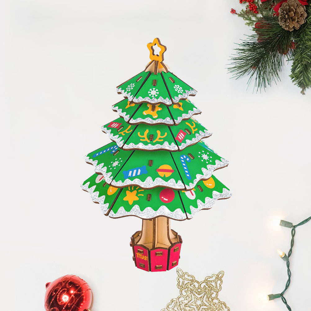 DIY 3D Christmas Tree Puzzle Toy – Educational Kids’ Holiday Gift with Smooth Edges, Bright Colors, Creative Learning Activity for Christmas Decorating Fun