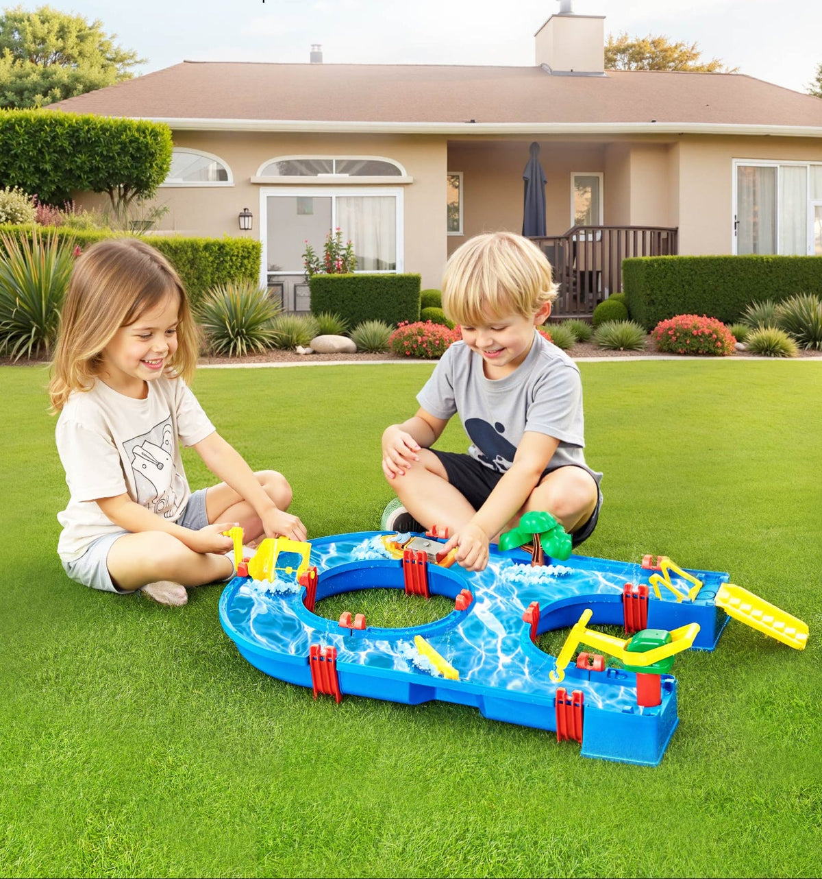 Outdoor Kids Water Play Table Set - Beach Toy with 39 Accessories, Interactive Summer Water Activity Playset for Children Fun Learning